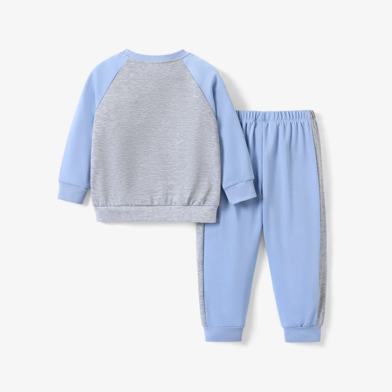  2pcs Toddler Boy Fabric Stitching Animal Pattern Bear Top and Pants Set  Blue big image 1