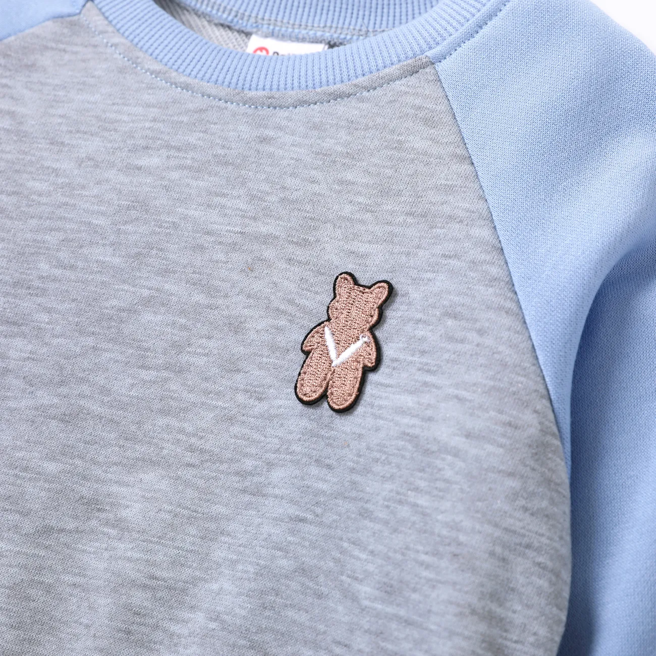  2pcs Toddler Boy Fabric Stitching Animal Pattern Bear Top and Pants Set  Blue big image 1