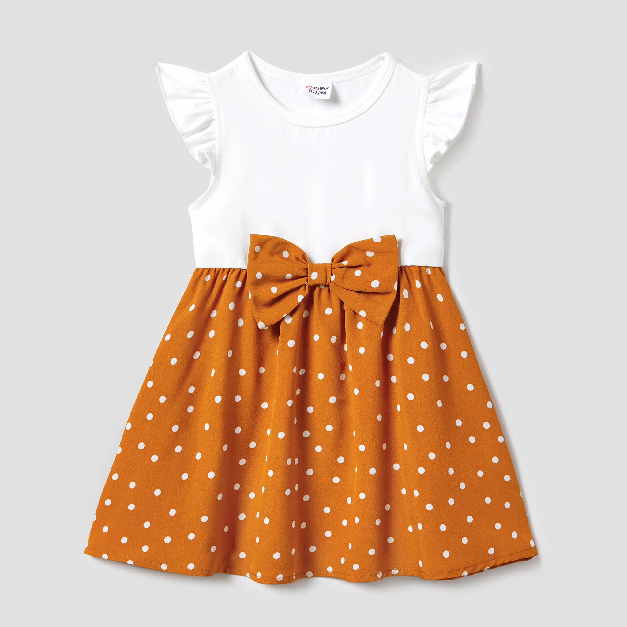 

Family Matching Stripe T-shirt and White Top with Orange Polka Dot Wrap Bottom Ruffled Hem Skirt Set