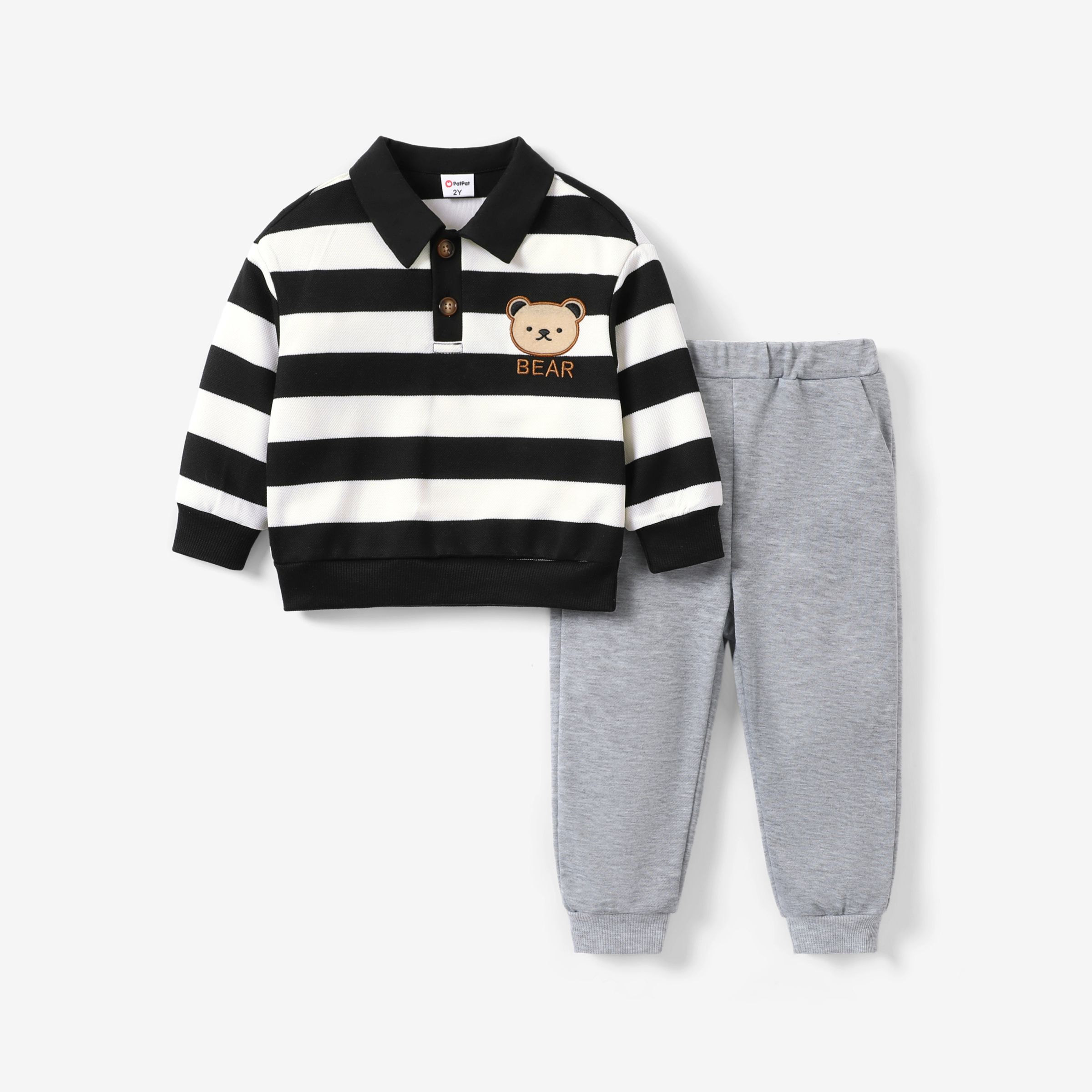 

2pcs Toddler Boy's Stripe Casual Shirt Collar Beard Top and Pants Set