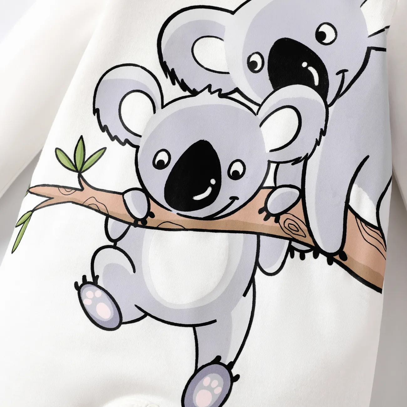 Bebé Unissexo Costuras de tecido Coala Infantil Manga comprida Macacão Branco big image 1