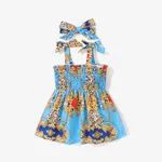 Baby Girl Sweet Ruffled Hanging Strap Dress with Headband Blue