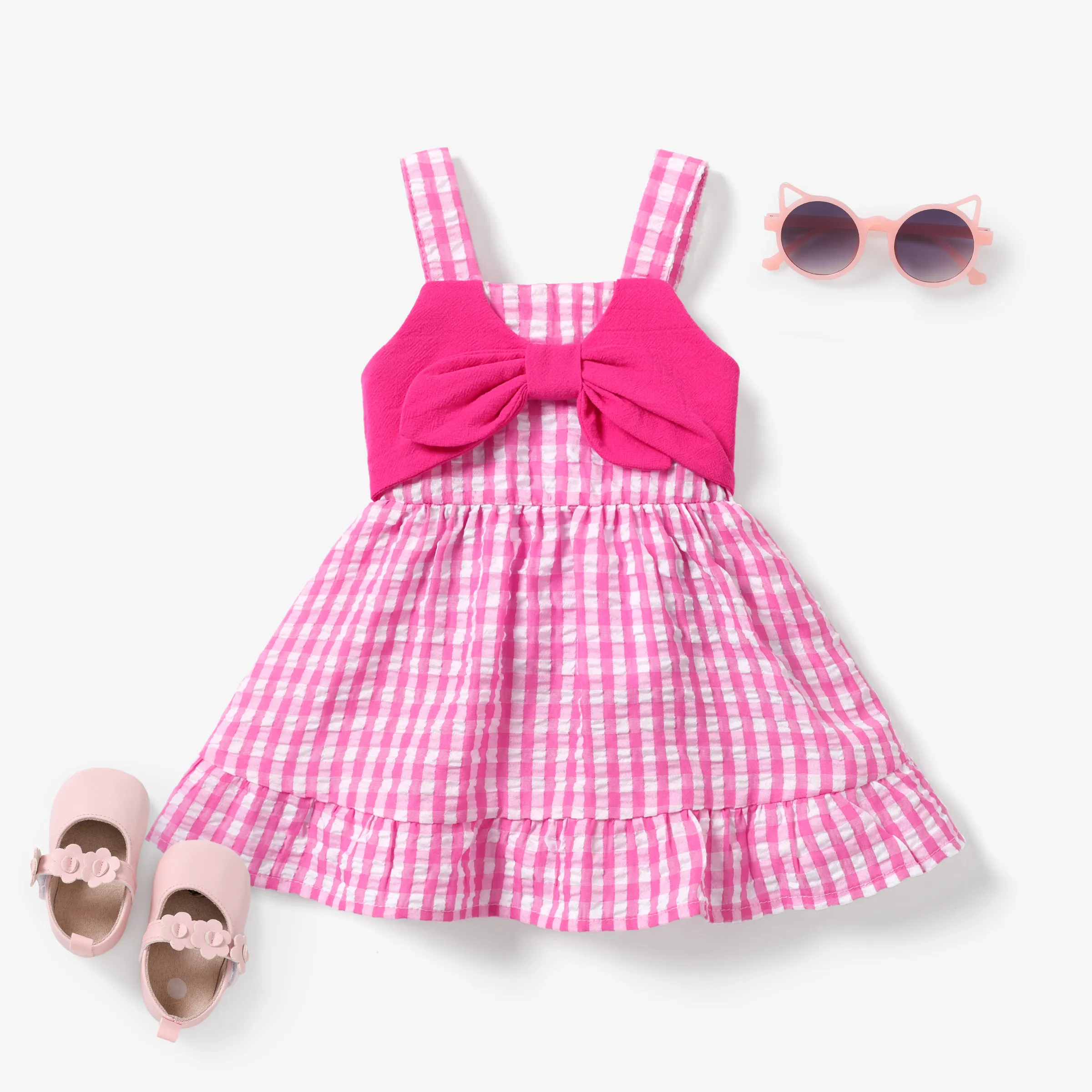 Baby Girl's Sweet Grid/Houndstooth Hanging Strap Dress