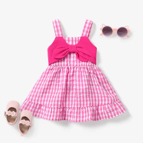 Baby Mädchen's Sweet Grid/Hahnentritt-Kleid mit hängenden Riemen 