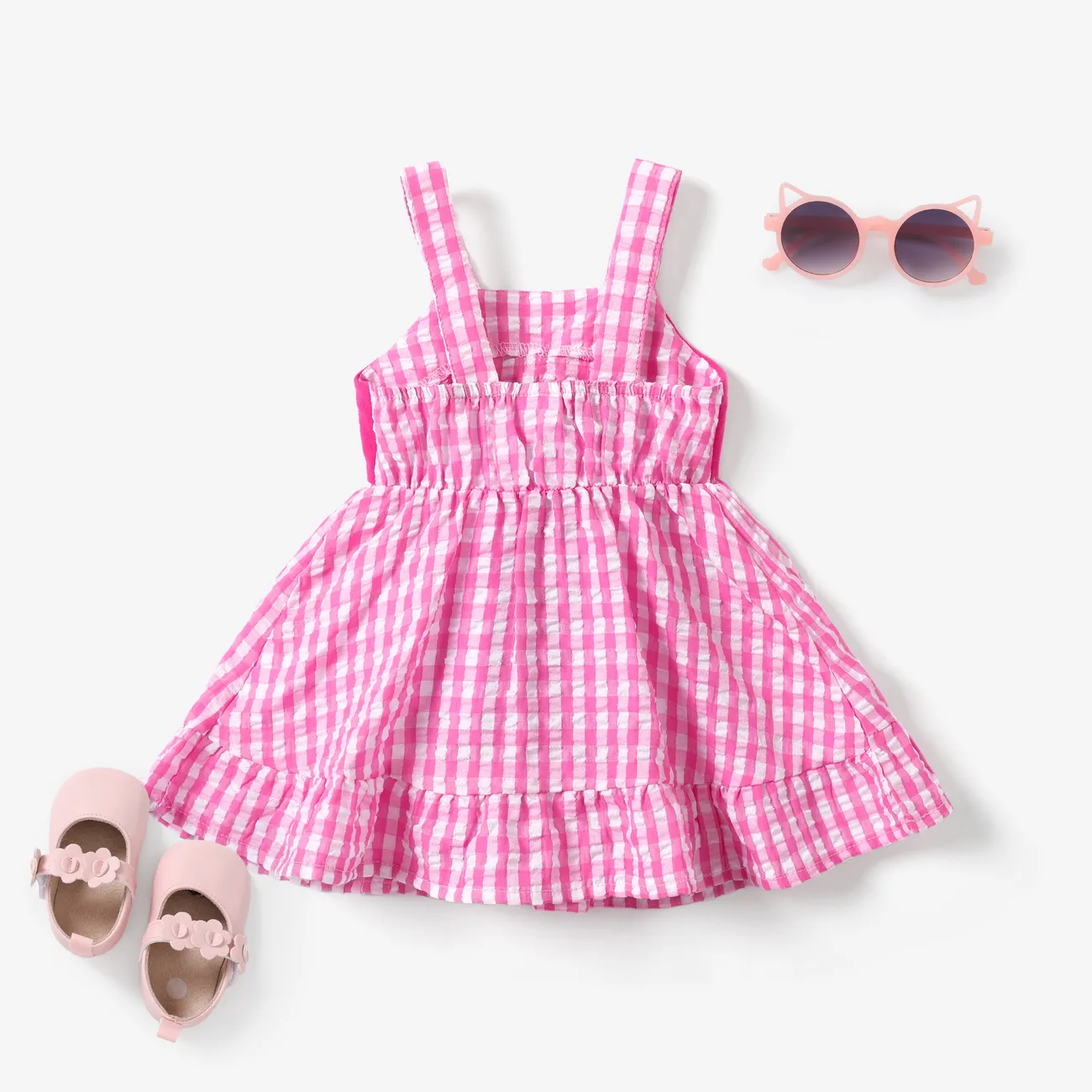Baby Girl's Sweet Grid/Houndstooth Hanging Strap Dress  Roseo big image 1
