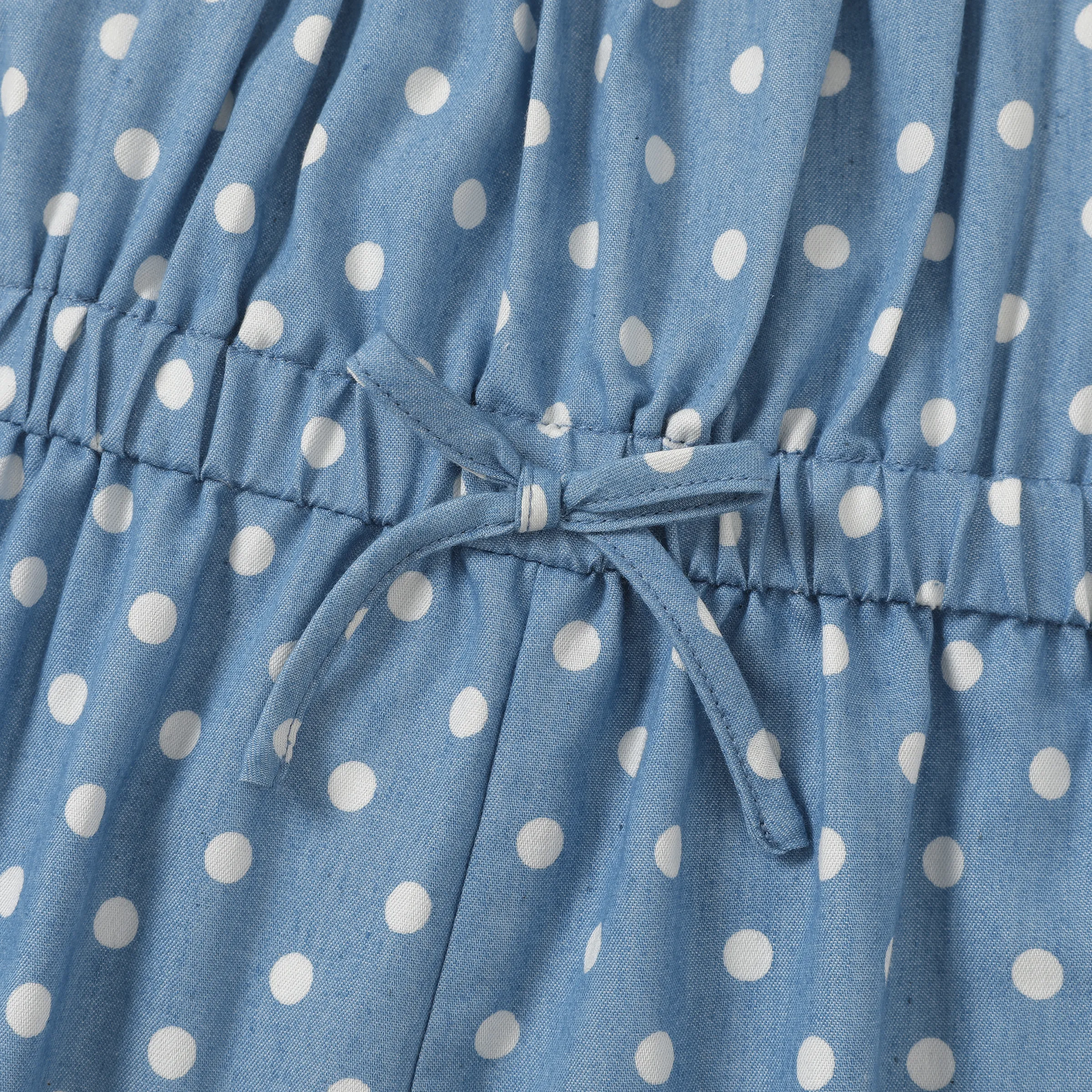 Toddler Girl Polka dots Bowknot Design Denim Cami Jumpsuits Blue image 4