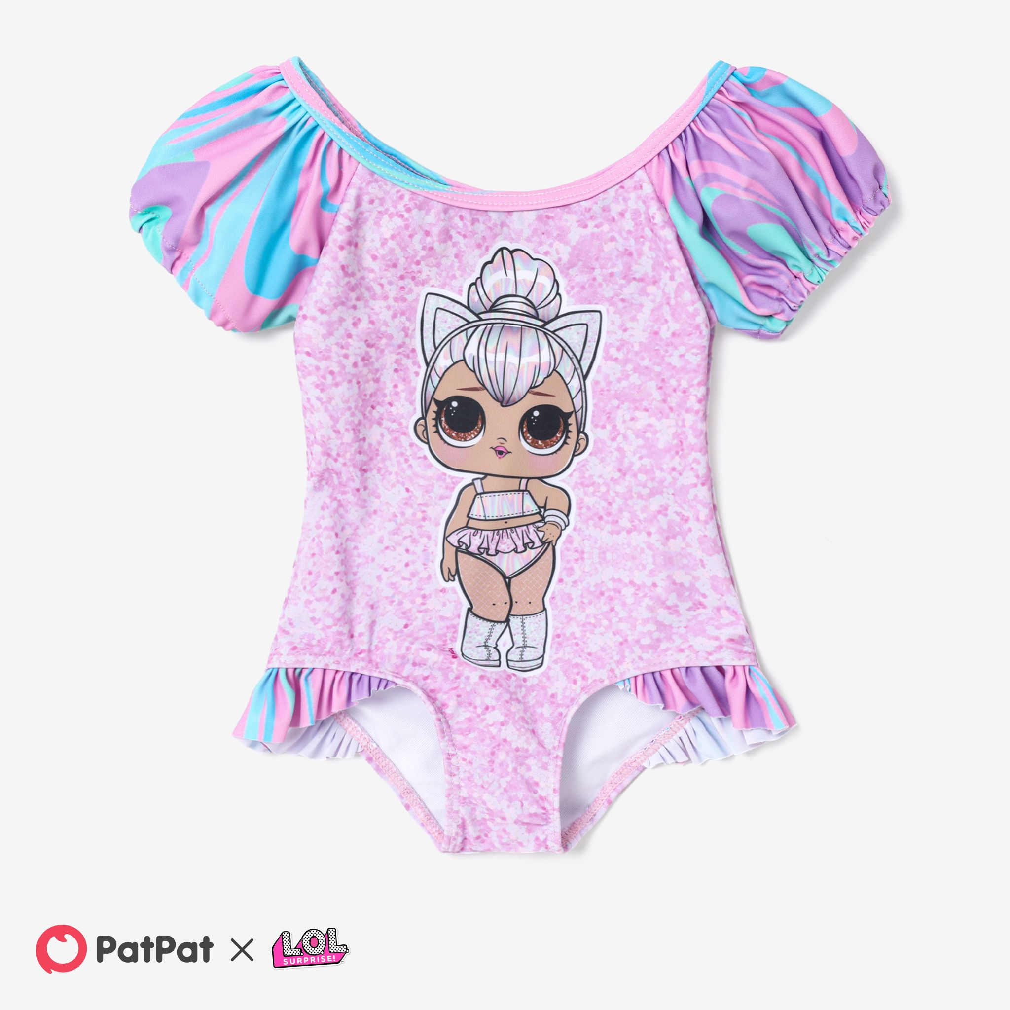 

L.O.L. SURPRISE! Kid Girl Graphic Print Puff Sleeve One Shoulder Swimsuit