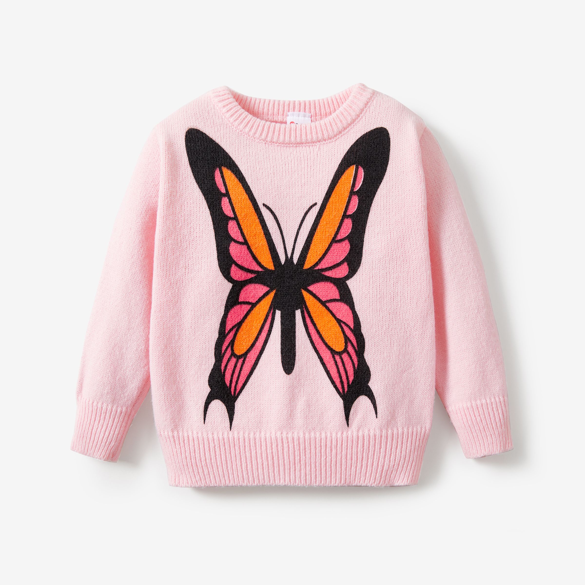 Toddler Girls Butterfly Jacquard Round Neck Sweater