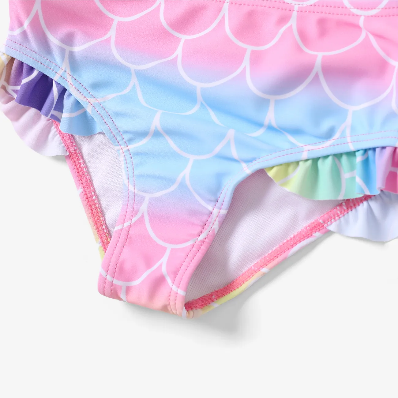 3pcs Toddler/Kid Mermaid Ruffle Swimsuits Set Pink big image 1