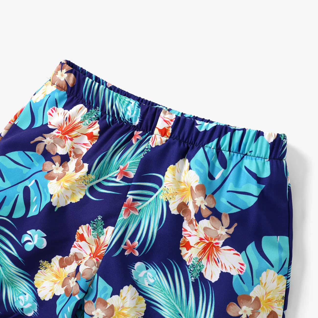 2pcs Kid Boy Tropical Floral Swimsuits Set Blue big image 1