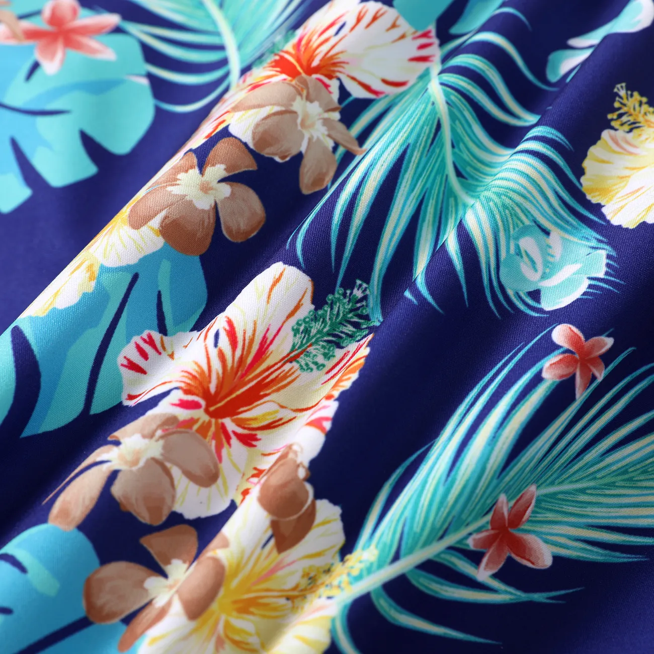 2pcs Kid Boy Tropical Floral Swimsuits Set Blue big image 1