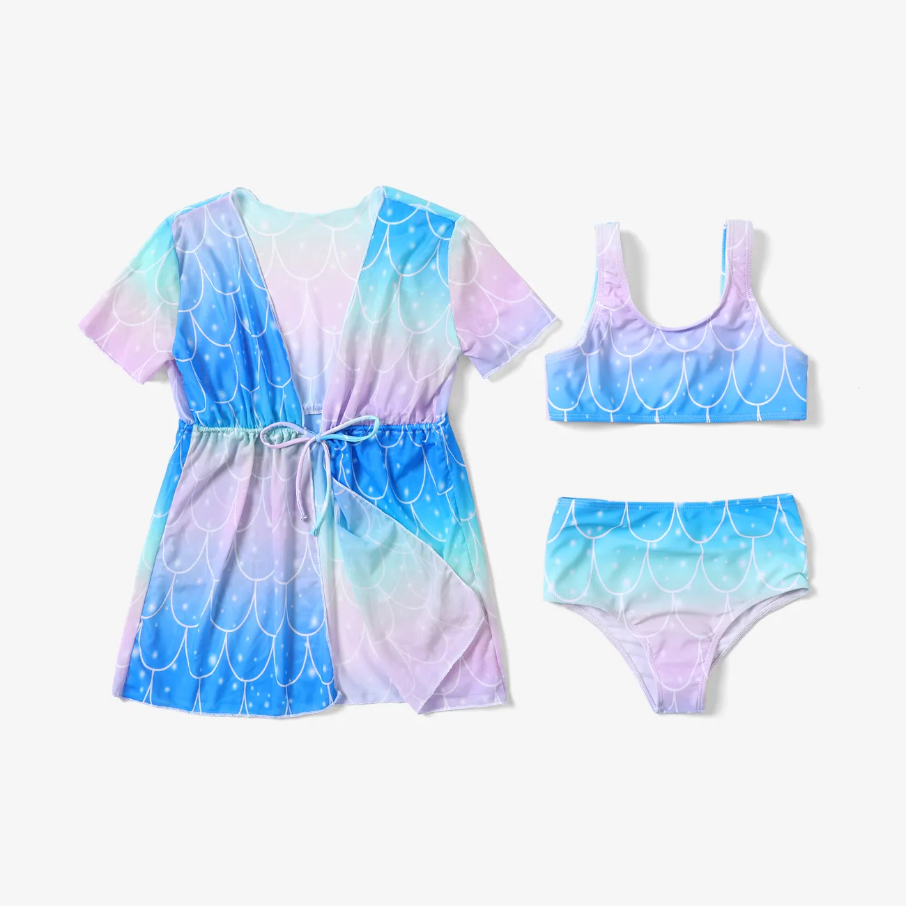 3 Stück Kinder Mädchen Schnürung Meereselemente Badeanzüge blauviolett big image 1