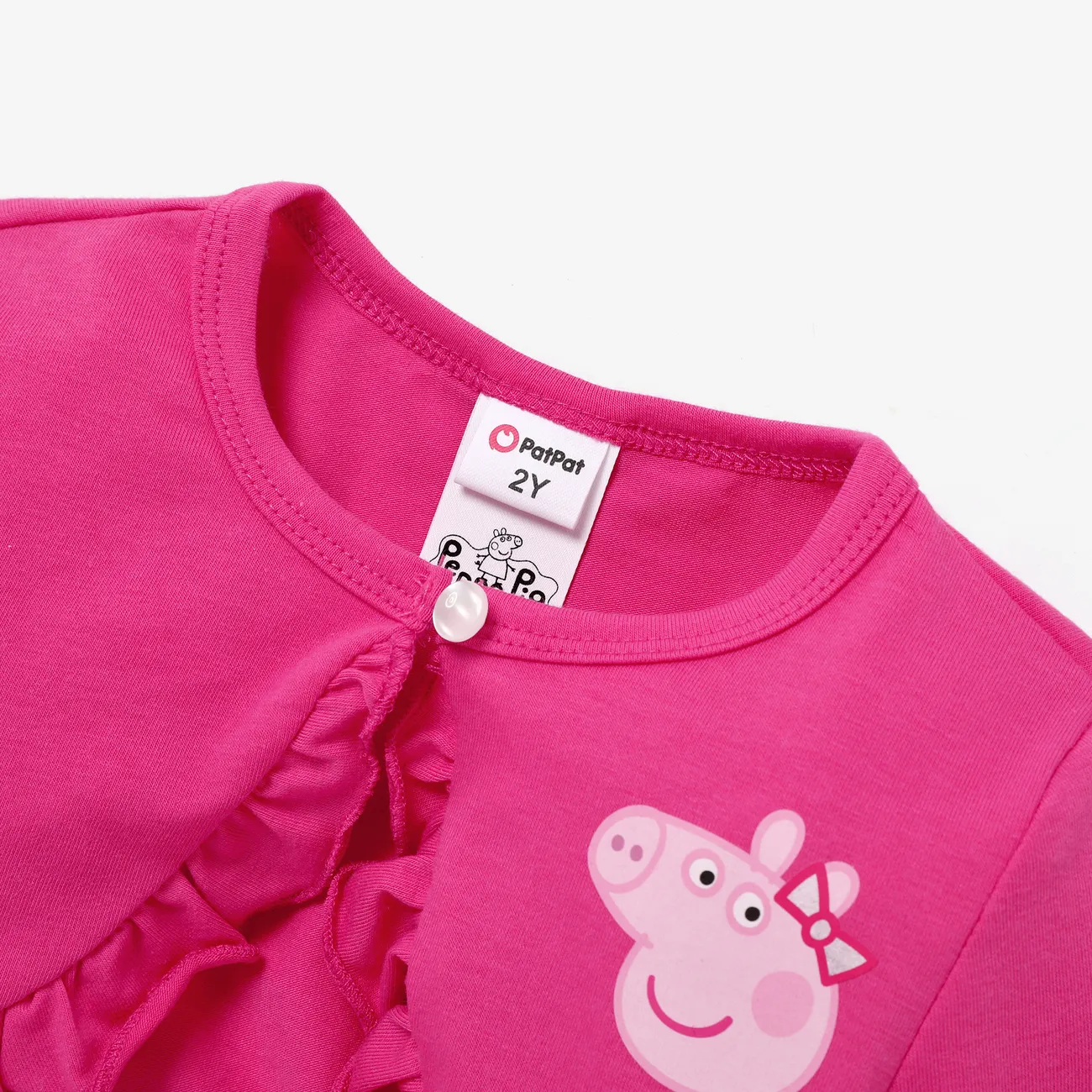 Peppa خنزير طفل فتاة قصيرة الأكمام معطف الفطريات والحب طباعة الشاشة اللباس  روزو big image 1