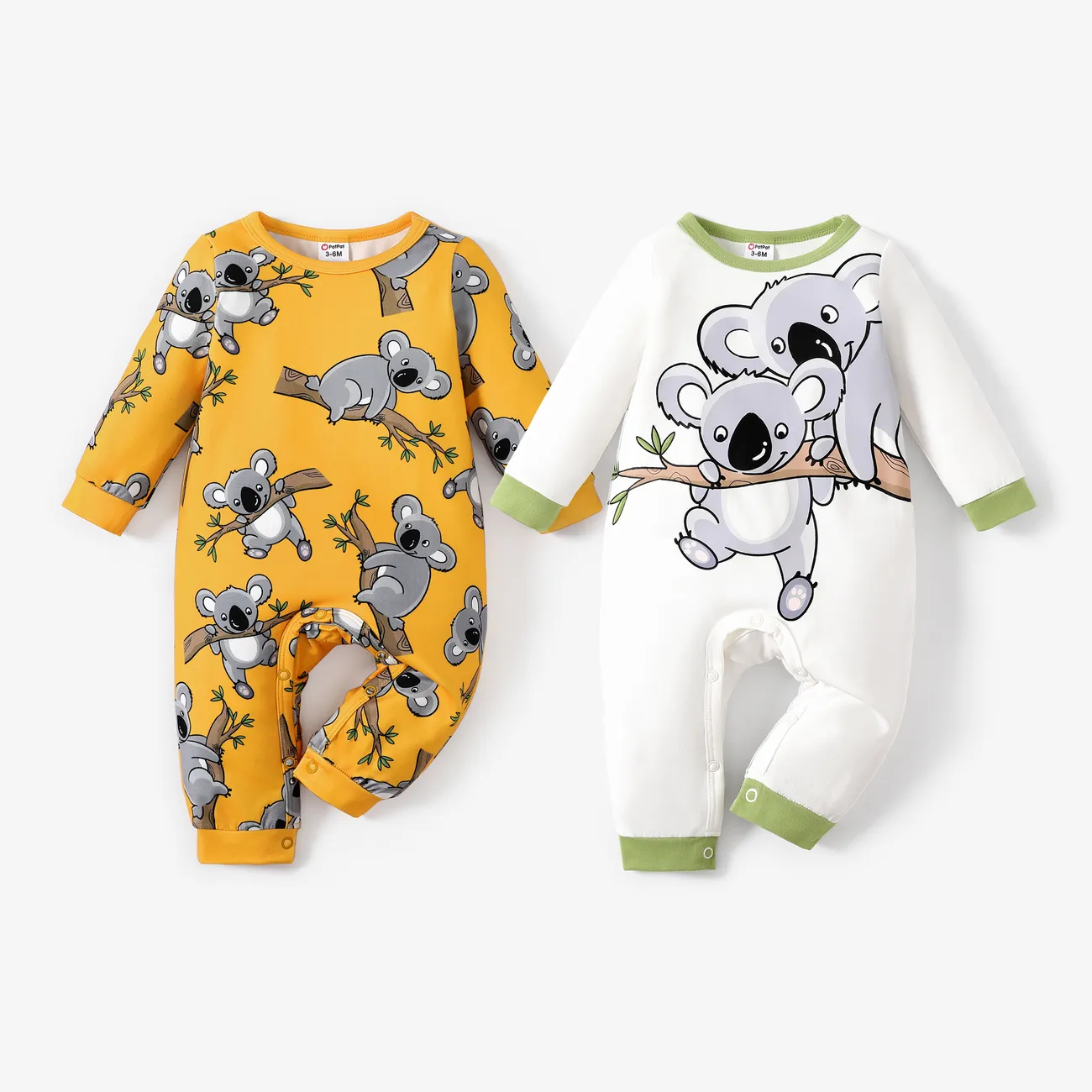 Bebé Unisex Costura de tela Koala Infantil Manga larga Monos Amarillo big image 1