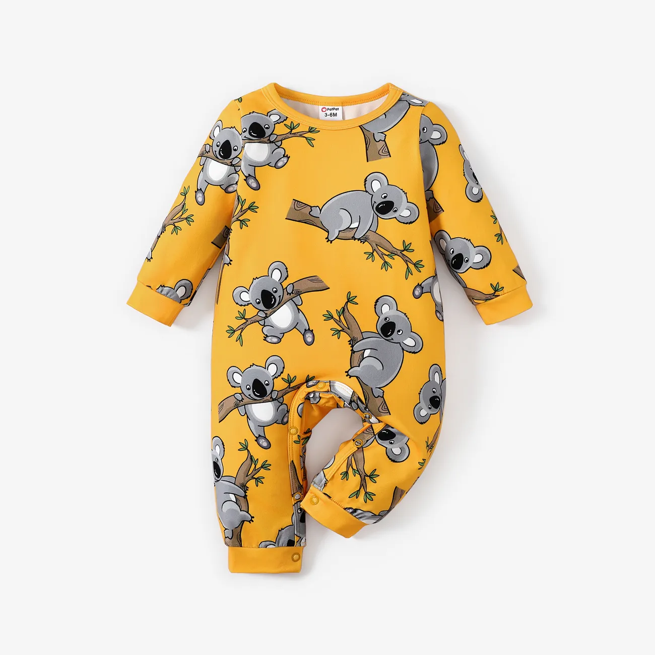 Bebé Unissexo Costuras de tecido Coala Infantil Manga comprida Macacão Amarelo big image 1