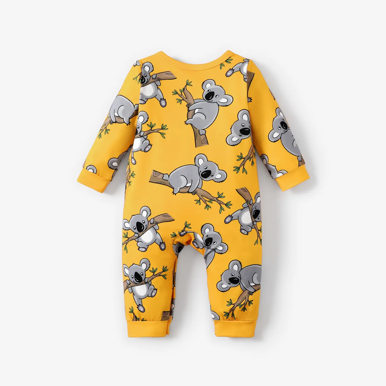 Bebé Unissexo Costuras de tecido Coala Infantil Manga comprida Macacão Amarelo big image 1