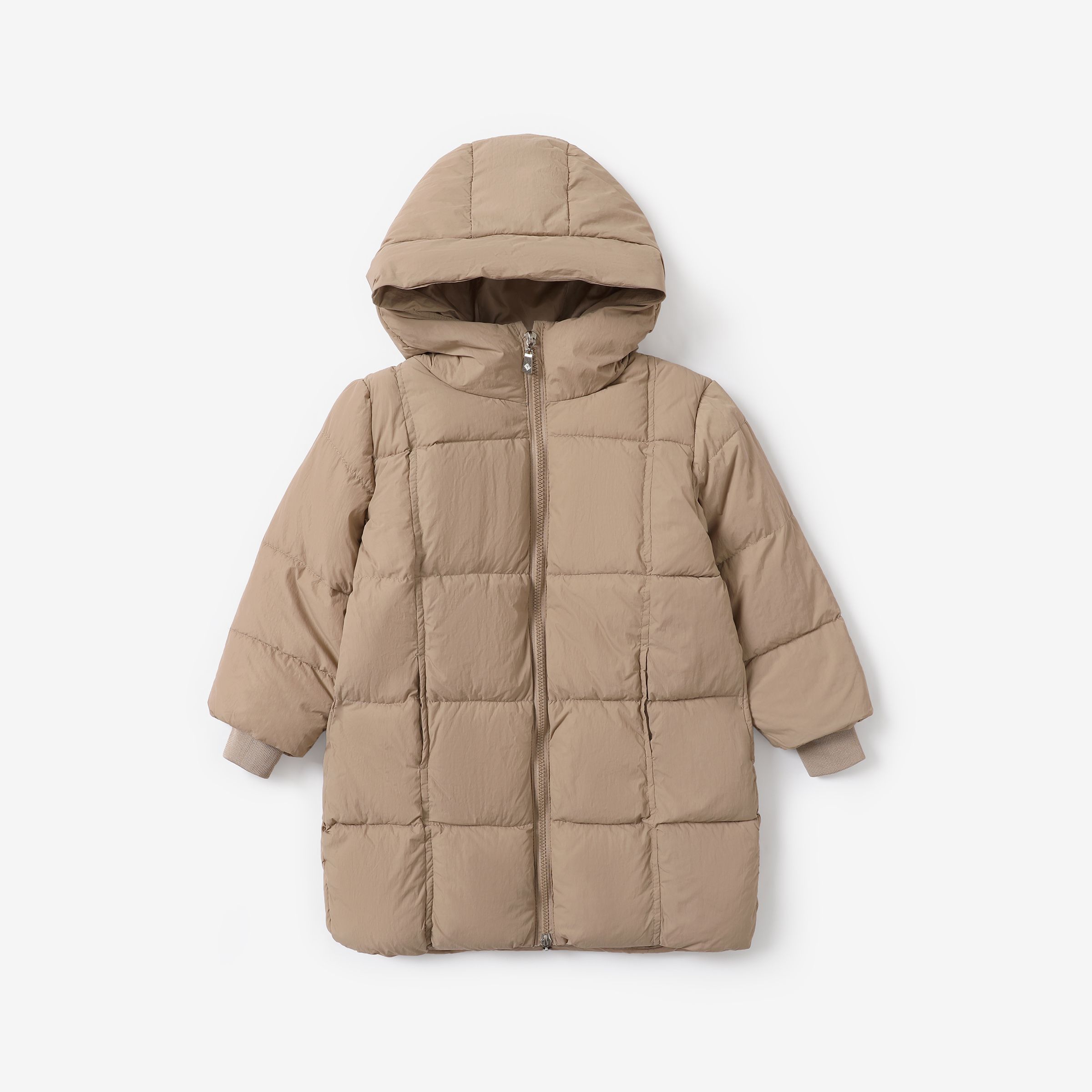 Kid Girl/Boy Solid Color Hooded Oversized Down Jacket -with Pocket And Zipper