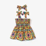 Baby Girl Sweet Ruffled Hanging Strap Dress with Headband Multi-color