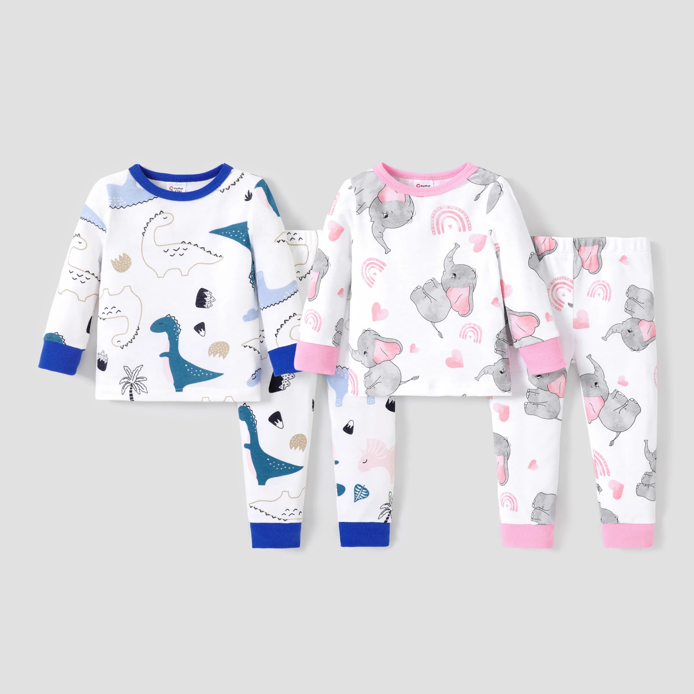 2pcs Baby/Toddler Girl/Boy Elephant and Dinosaur Print Pajamas Set