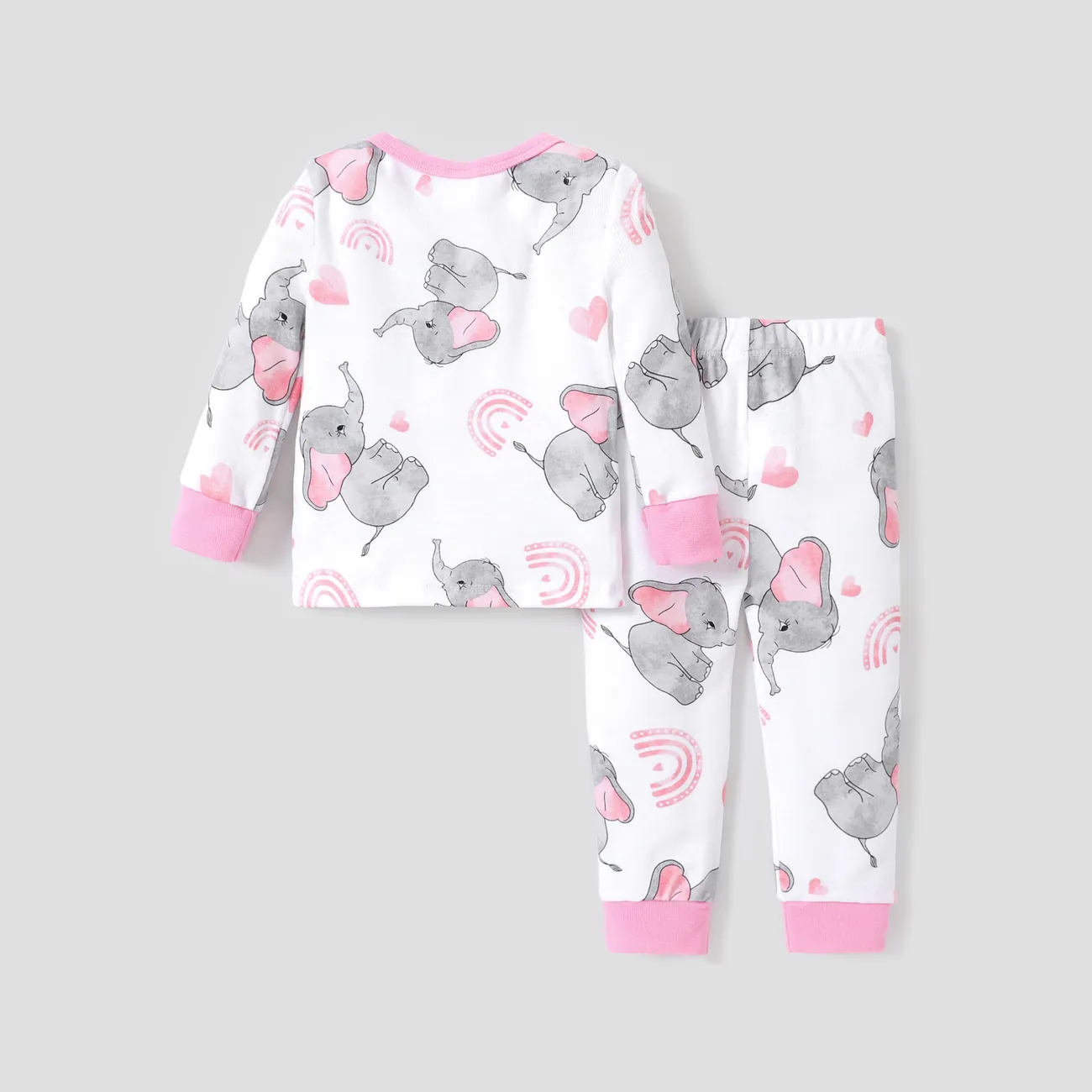 Conjunto de pijamas ajustados de algodón unisex de 2 piezas - básico para niños. Rosado big image 1