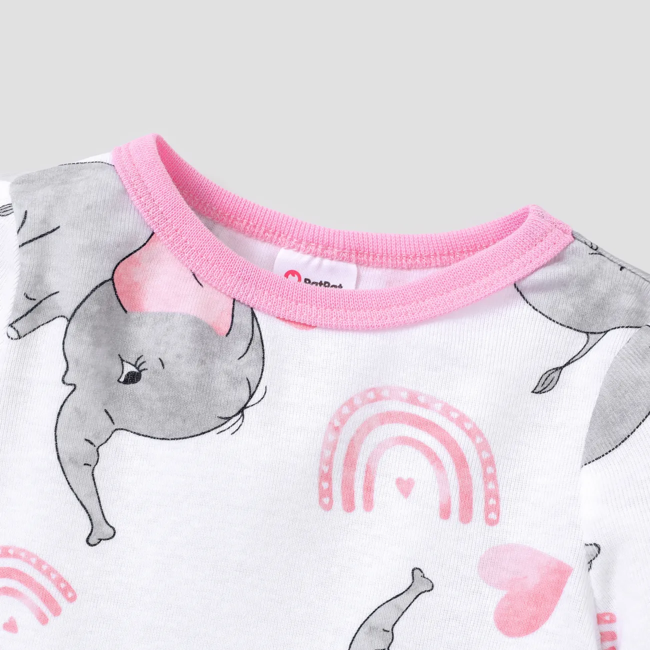 2pcs Baby/Toddler Girl/Boy Elephant and Dinosaur Print Pajamas Set Pink big image 1