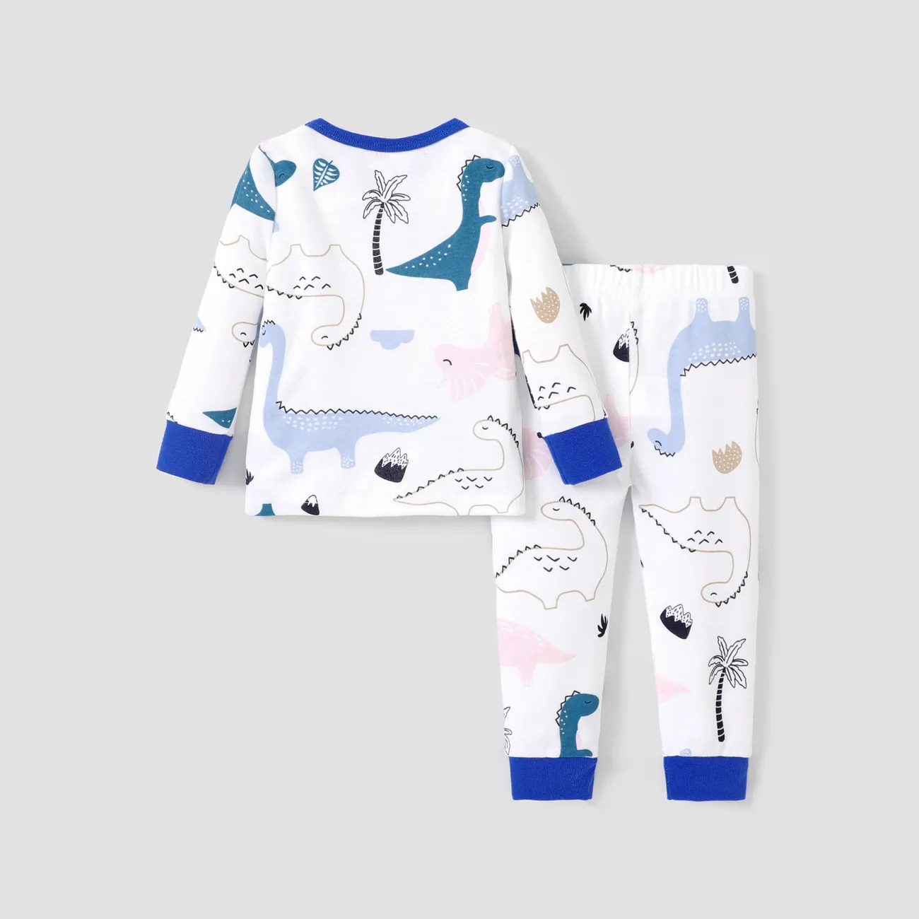 2pcs Baby/Toddler Girl/Boy Elephant and Dinosaur Print Pajamas Set Blue big image 1