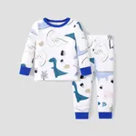 2pcs Baby/Toddler Girl/Boy Elephant and Dinosaur Print Pajamas Set Blue