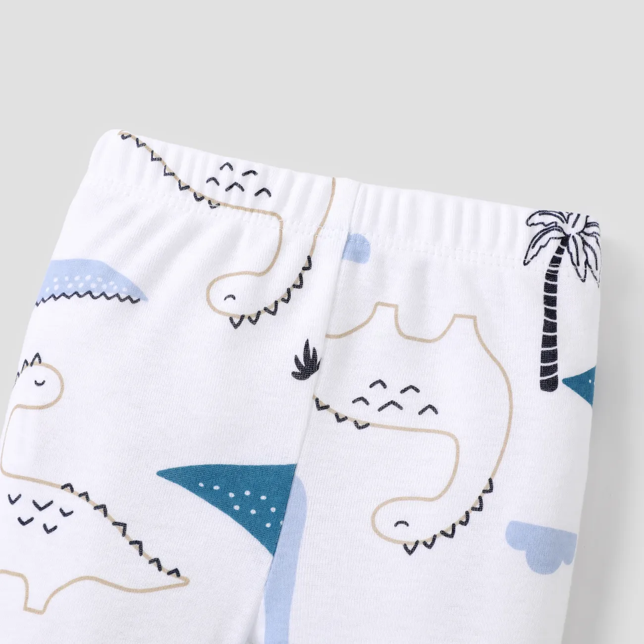 2pcs Baby/Toddler Girl/Boy Elephant and Dinosaur Print Pajamas Set Blue big image 1