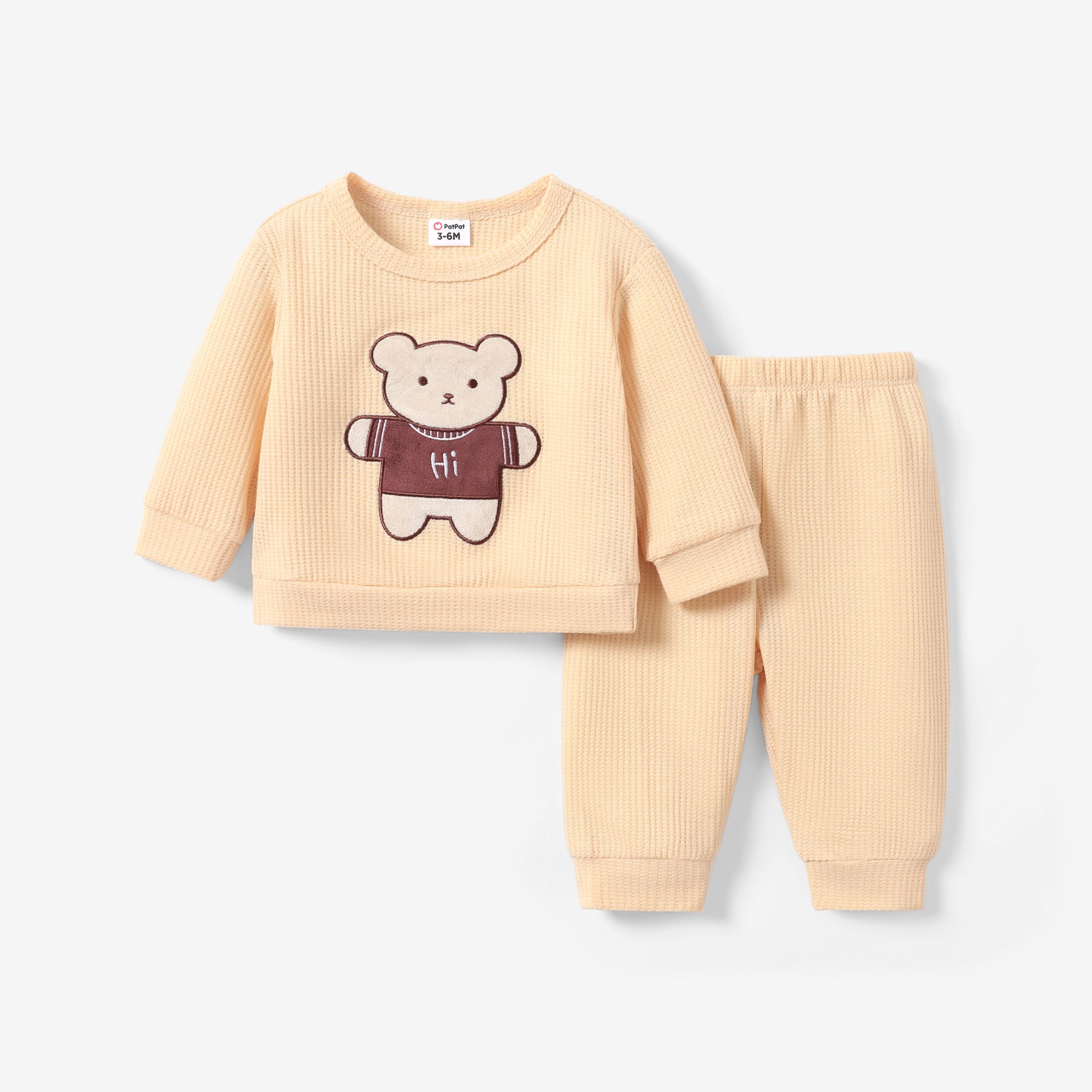 2pcs Baby Boy Childlike Animal Pattern Bear Long Sleeve Top And Pants Set