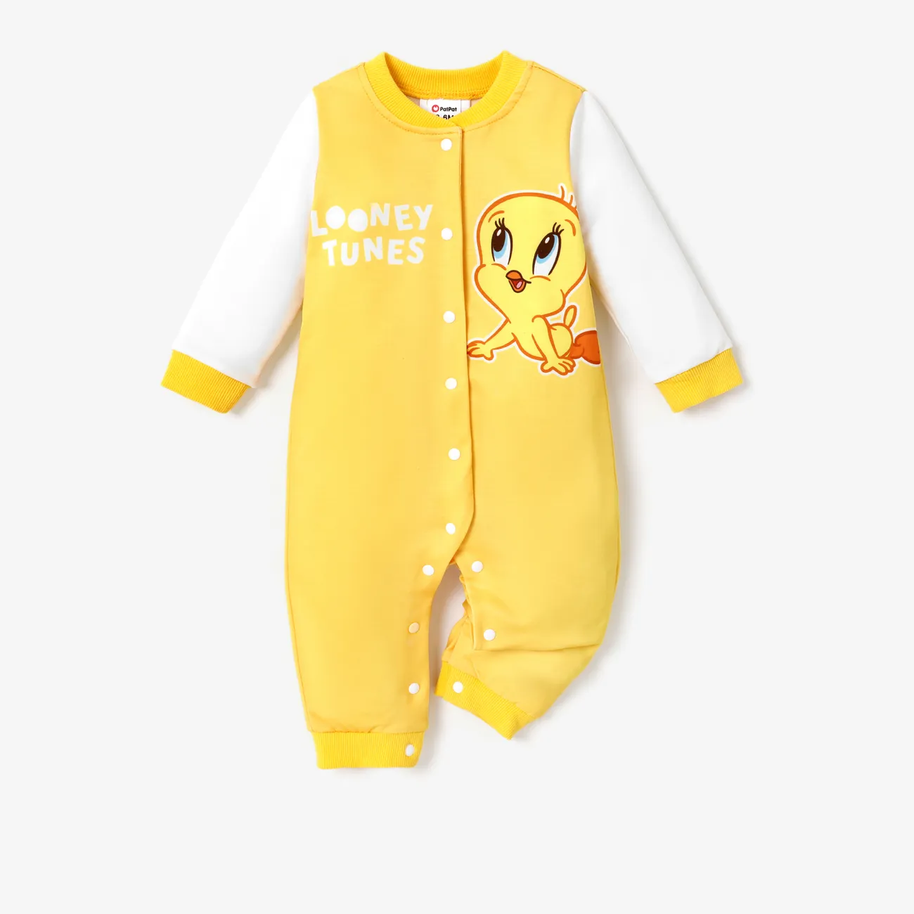 Looney Tunes Baby Boy/Girl Contrast Color Positioning Printed Romper Yellow big image 1