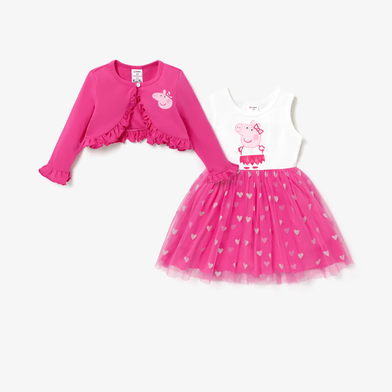 Peppa Pig Toddler Girl Short-sleeve Fungus Coat and Love Screen Print  Dress  Roseo big image 1