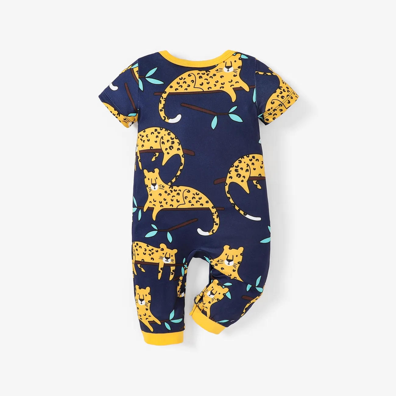 Baby Boy Peopard Print Short Sleeve Jumpsuit DeepBlue big image 1