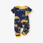 Baby Boy Peopard Print Short Sleeve Jumpsuit DeepBlue
