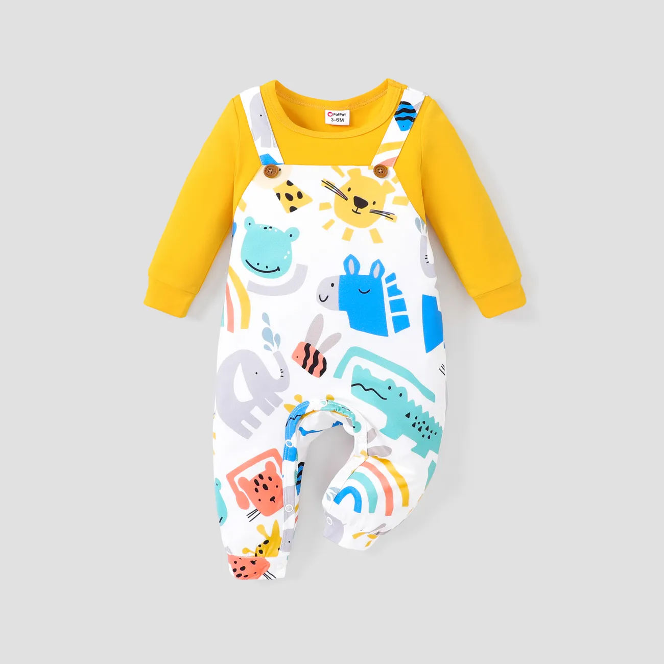 Baby Boy Basic Animal Print Color Block Style Long Sleeve Jumpsuit Ginger-2 big image 1