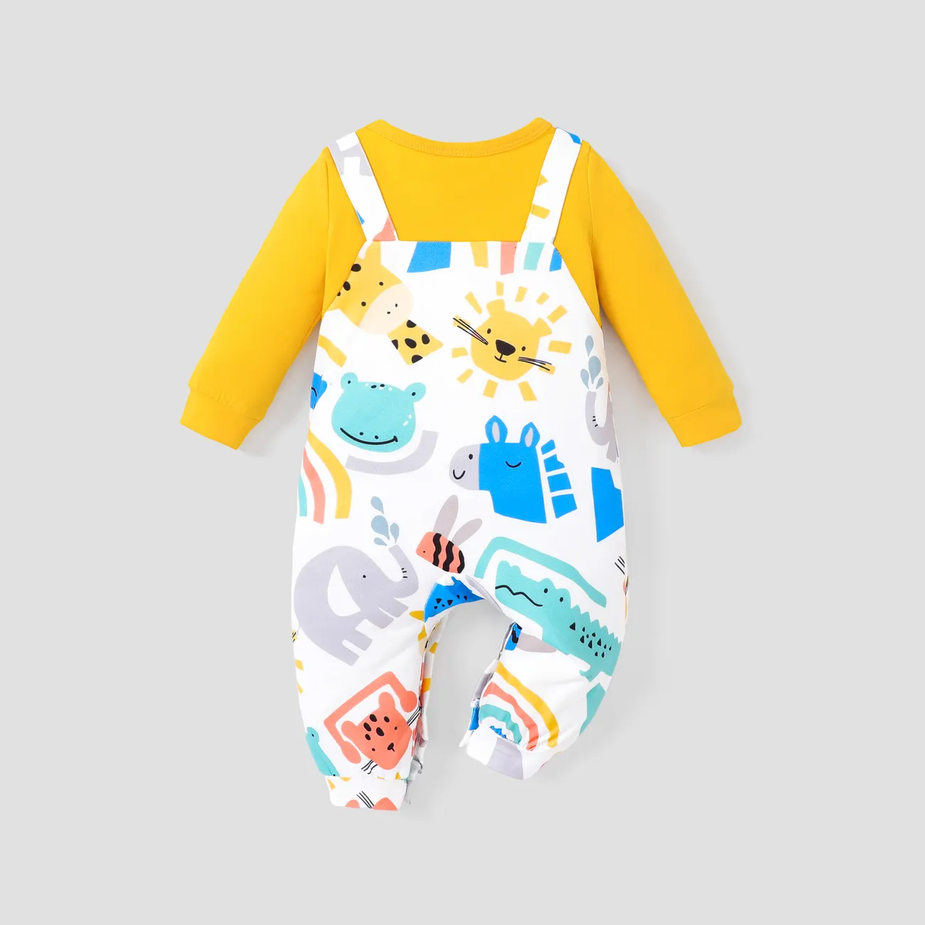 Baby Boy Basic Animal Print Color Block Style Long Sleeve Jumpsuit Ginger-2 big image 1