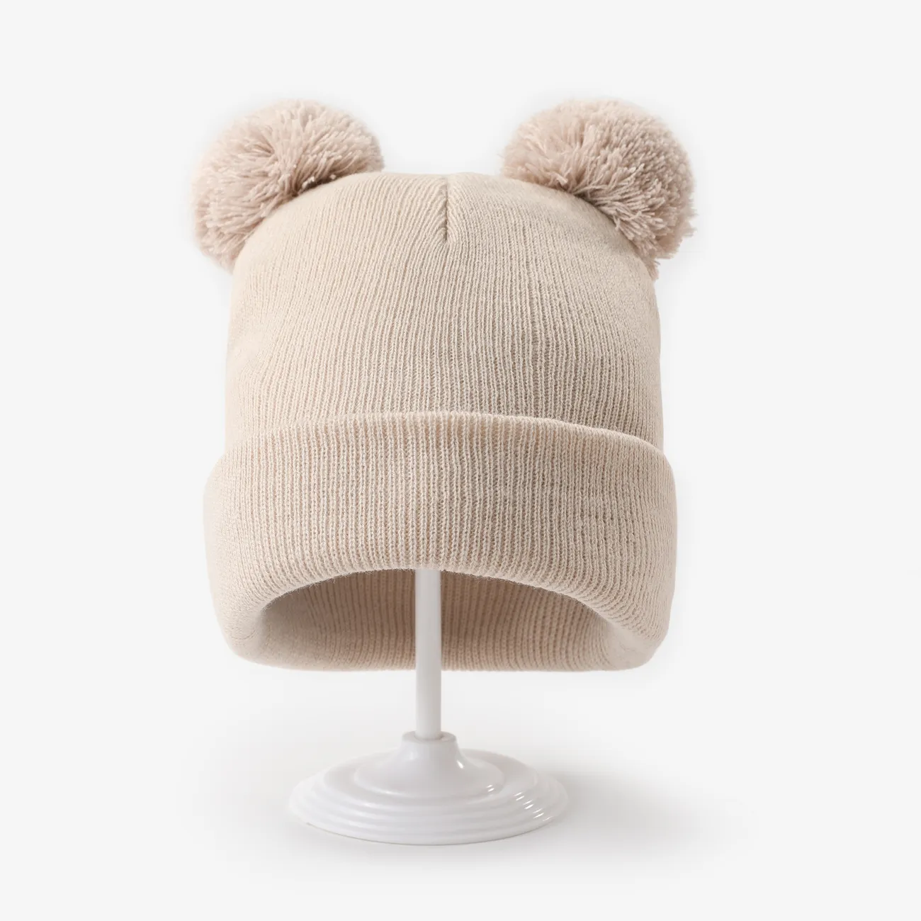 Baby/toddler knitted hat warm fur ball hat LightKhaki big image 1
