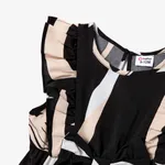 Family Matching Black Raglan-Sleeve T-Shirts and Floral Contrast Collar Sleeveless Dresses Set  Black image 3