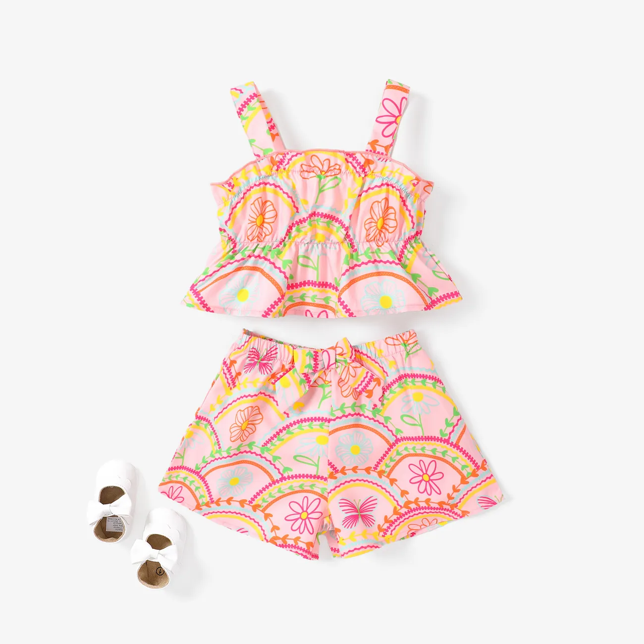 2pcs Toddler Girl Sweet Floral Print Cami Top and Shorts Set Multi-color big image 1