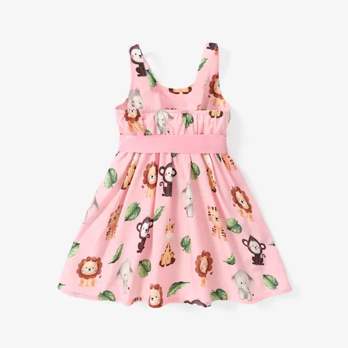 Süßer Löwe Kleinkind-Mädchen-Kleid-Set - Ärmelloses Kleid mit quadratischem Kragen und Tiermuster, 2-tlg
