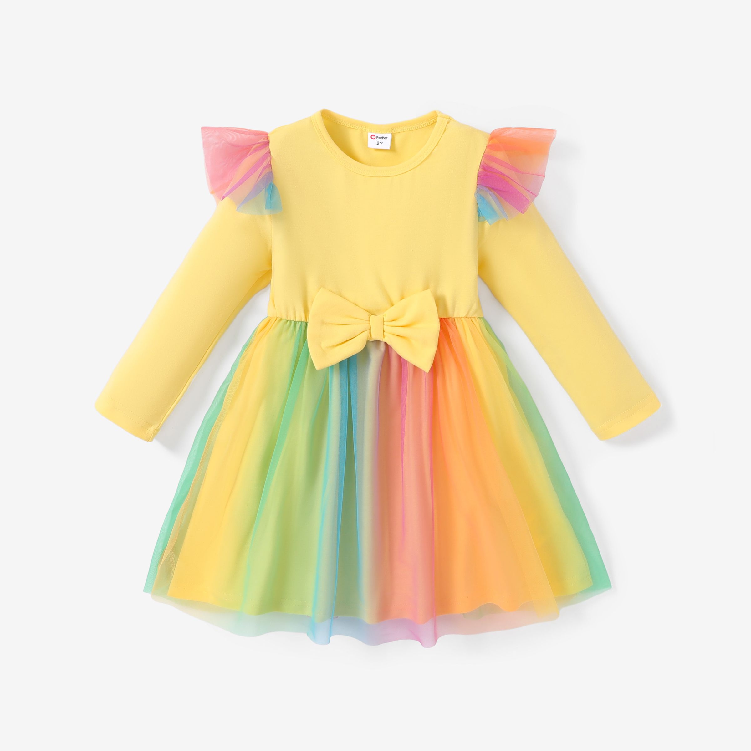 Toddler Girl Colorful Mesh Multi-layer Dress with Flutter Sleeves