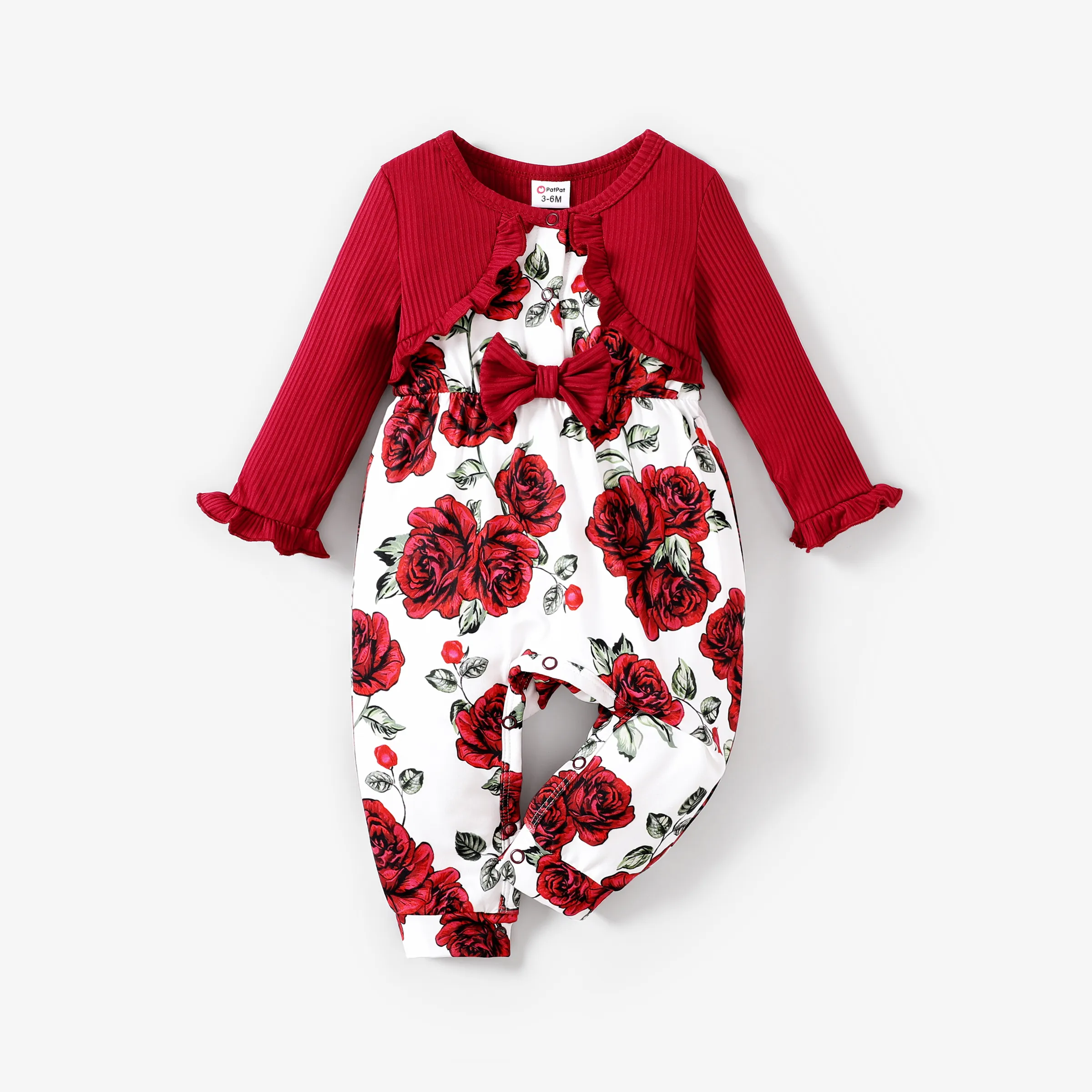 Baby Girl Sweet Big Flower Print Long Sleeve Jumpsuit Set