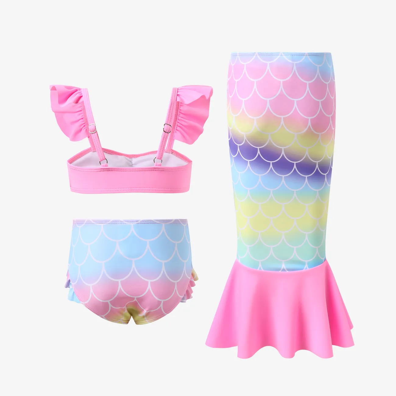 3件套幼兒/兒童美人魚荷葉邊泳裝套裝 粉色 big image 1