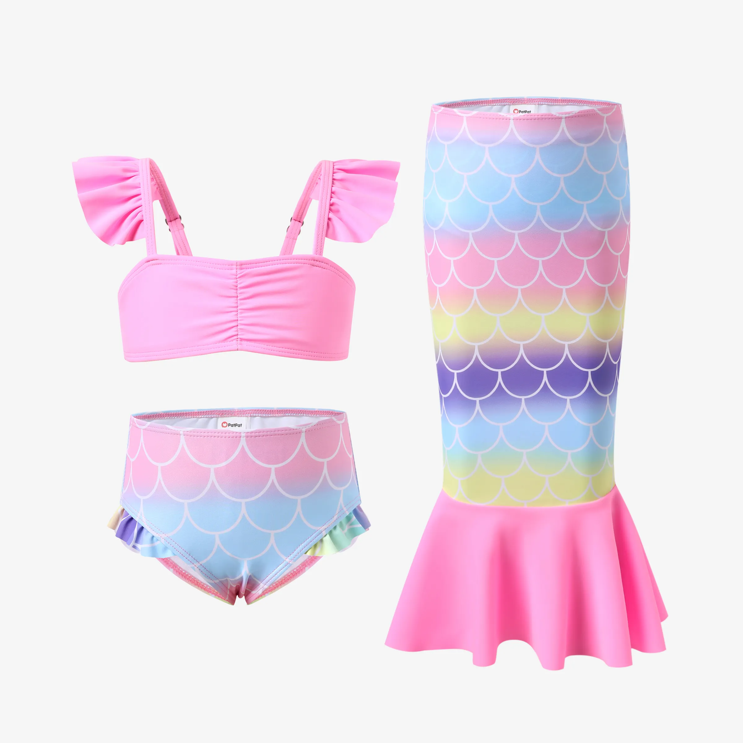 3pcs Toddler/Kid Mermaid Ruffle Swimsuits Set