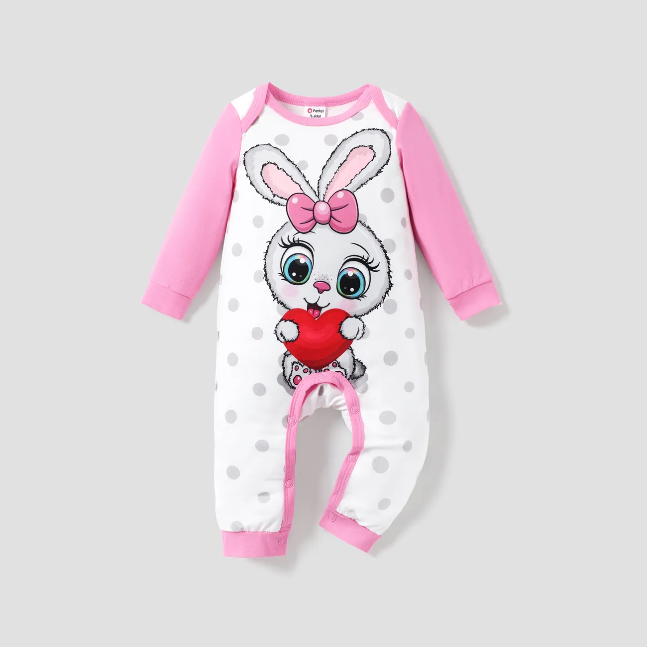 Baby Girl/Boy Sweet Animal-patterned Valentine's Day Jumpsuit Pink big image 1