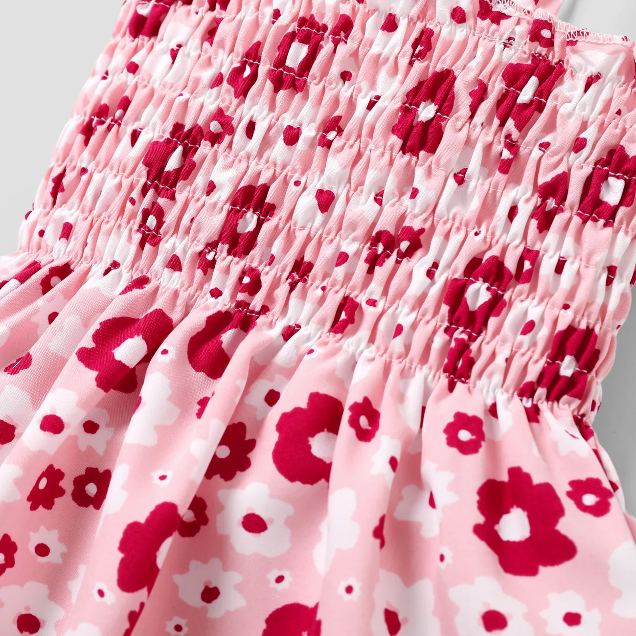 Baby Girl Sweet Floral Pattern Ruffled Cami Dress Pink big image 1