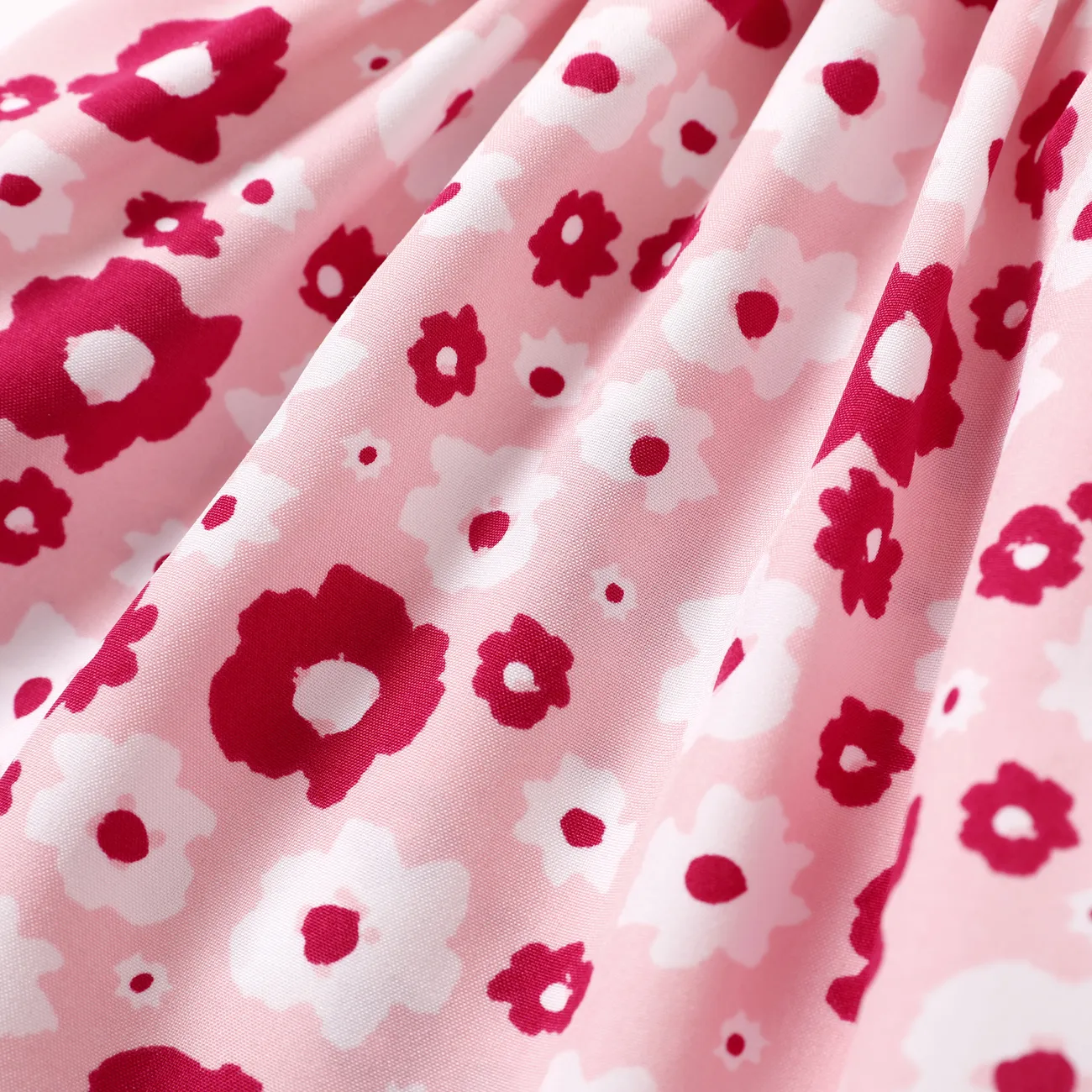 Baby Girl Sweet Floral Pattern Ruffled Cami Dress Pink big image 1