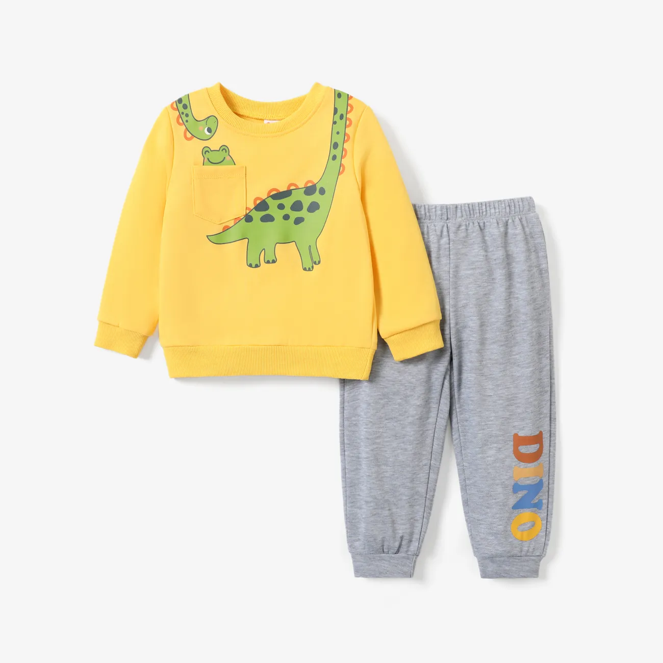 2 Stück Kleinkinder Jungen Kindlich Giraffe Sweatshirt-Sets gelb big image 1