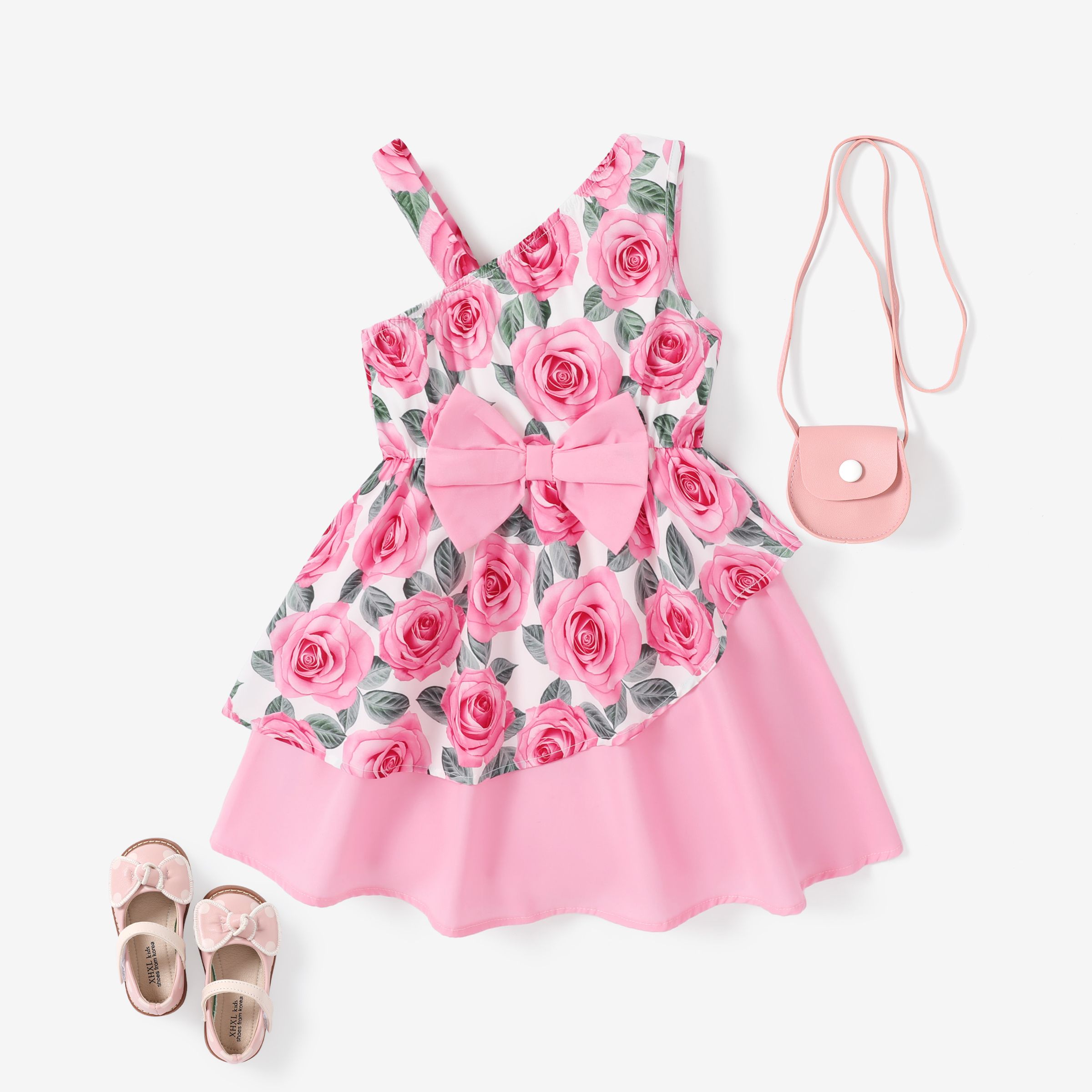 Toddler Girl Sweet Multi-layered Rose Dress Set