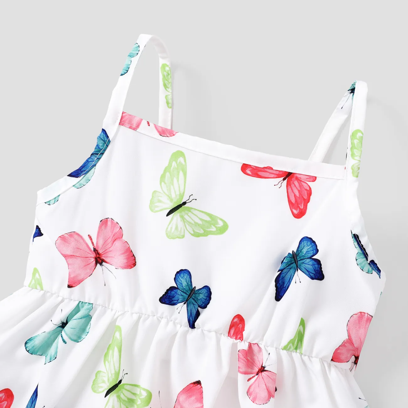 Toddler Girl Sweet Butterfly Print Bowknot Design Dress White big image 1