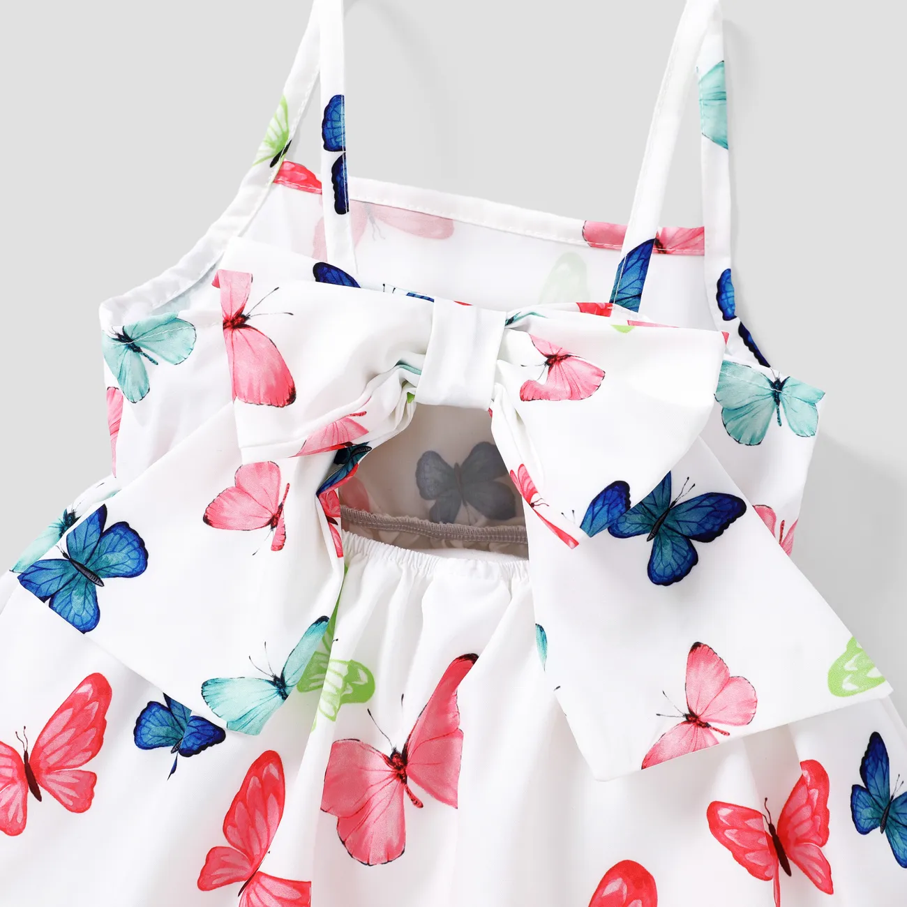 Sweet Butterfly Toddler Girl Dress with Hanging Strap - Polyester Spandex Blend White big image 1